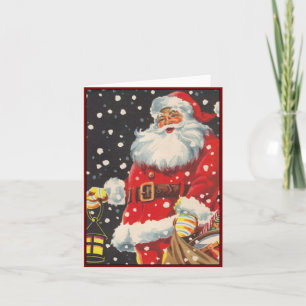 Santa Claus with Christmas Lantern - Vintage Image Holiday Card