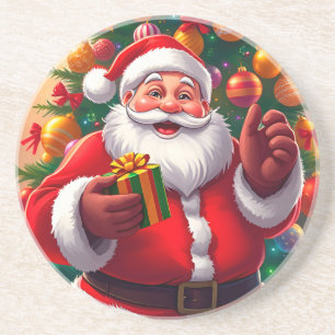 Santa Claus with Christmas Tree and Gifts Coaster