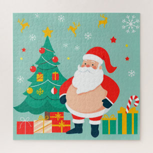 Santa Claus with Christmas Tree and Gifts Jigsaw Puzzle