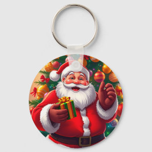 Santa Claus with Christmas Tree and Gifts Key Ring