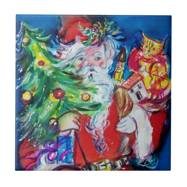 SANTA CLAUS WITH CHRISTMAS TREE AND GIFTS TILE (Front)
