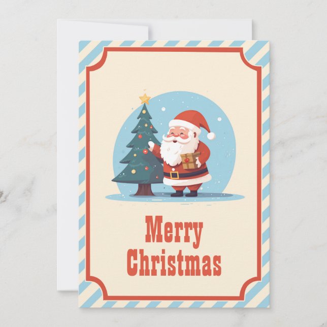 Santa claus with christmas tree Cartoon Holiday Card (Front)