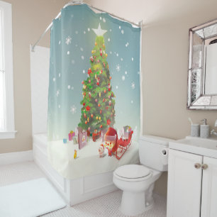 Santa Claus with Christmas Tree Shower Curtain