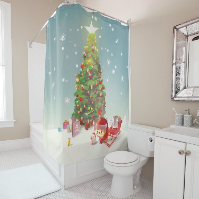 Santa Claus with Christmas Tree Shower Curtain (In Situ)