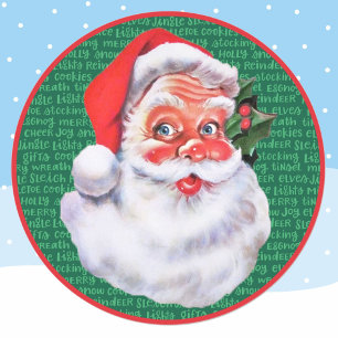 Santa Claus with Christmas Words Envelope Classic Round Sticker