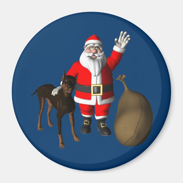 Santa Claus With Doberman Pinscher Magnet (Front)