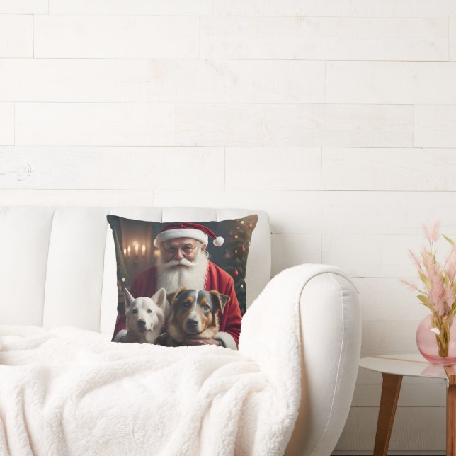 Santa Claus with dogs Throw Pillow (Couch)