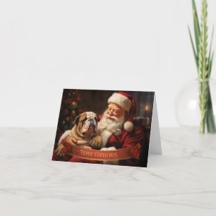 Santa Claus with English Bulldog Holiday Card