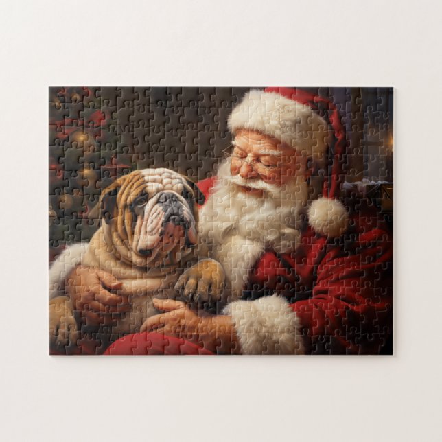 Santa Claus with English Bulldog Jigsaw Puzzle (Horizontal)