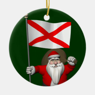 Santa Claus With Ensign Of Alabama Ceramic Tree Decoration