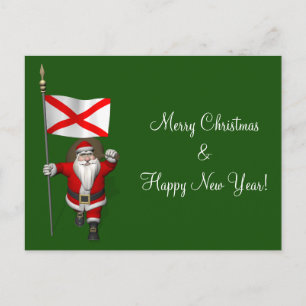 Santa Claus With Ensign Of Alabama Holiday Postcard