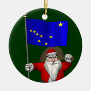 Santa Claus With Ensign Of Alaska Ceramic Tree Decoration