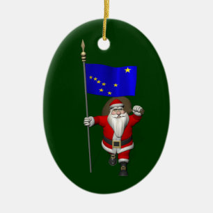 Santa Claus With Ensign Of Alaska Ceramic Tree Decoration