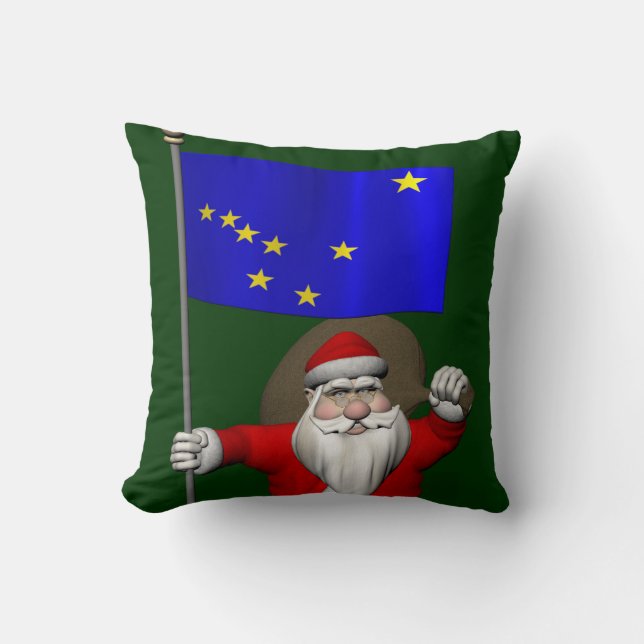Santa Claus With Ensign Of Alaska Cushion (Front)