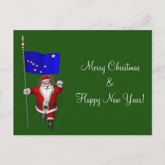 Santa Claus With Ensign Of Alaska Holiday Postcard (Front)