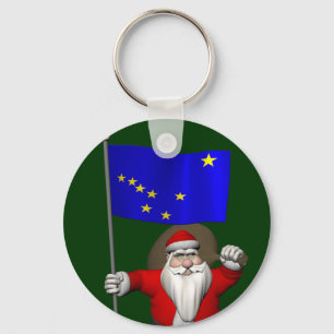 Santa Claus With Ensign Of Alaska Key Ring