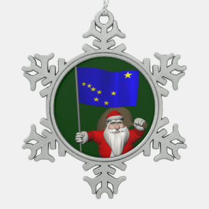 Santa Claus With Ensign Of Alaska Snowflake Pewter Christmas Ornament