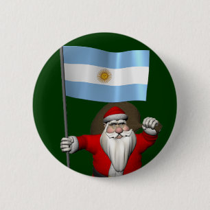 Santa Claus With Ensign Of Argentina 6 Cm Round Badge