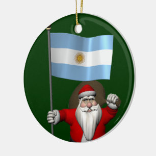 Santa Claus With Ensign Of Argentina Ceramic Tree Decoration