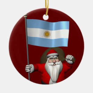 Santa Claus With Ensign Of Argentina Ceramic Tree Decoration