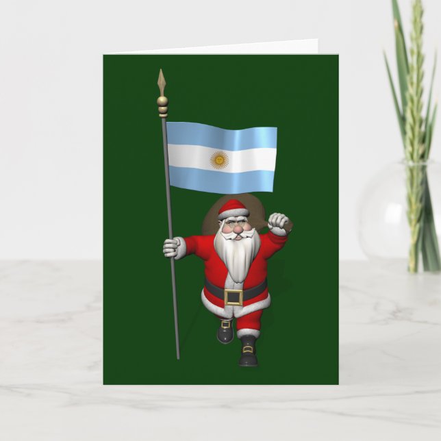 Santa Claus With Ensign Of Argentina Holiday Card (Front)