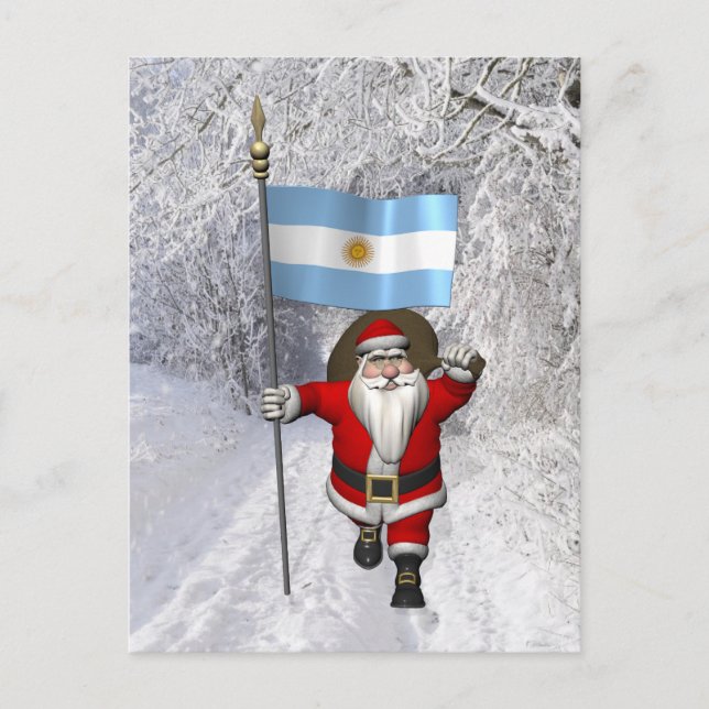 Santa Claus With Ensign Of Argentina Holiday Postcard (Front)