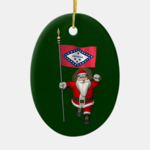 Santa Claus With Ensign Of Arkansas Ceramic Tree Decoration