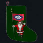 Santa Claus With Ensign Of Arkansas Small Christmas Stocking<br><div class="desc">background colour can be changed: CUSTOMIZE it
 father christmas visiting the Natural State</div>