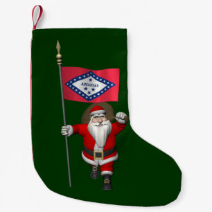 Santa Claus With Ensign Of Arkansas Small Christmas Stocking