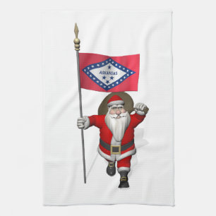Santa Claus With Ensign Of Arkansas Tea Towel