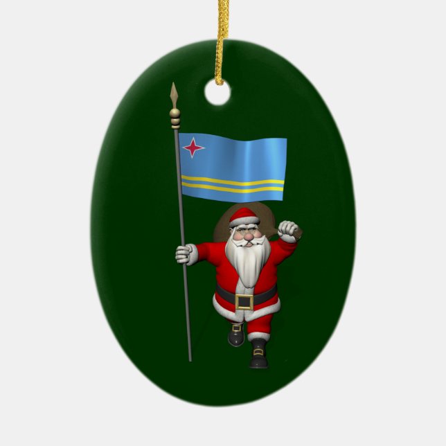 Santa Claus With Ensign Of Aruba Ceramic Tree Decoration (Front)