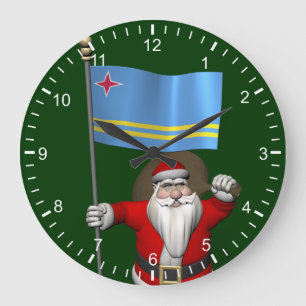 Santa Claus With Ensign Of Aruba Large Clock