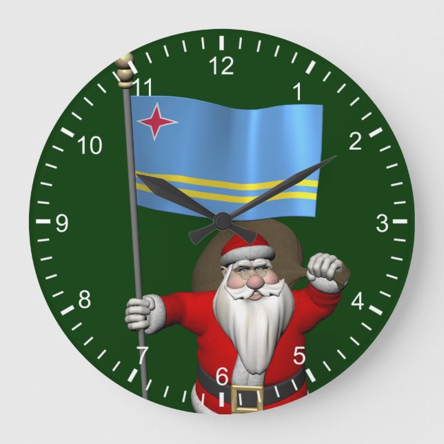 Santa Claus With Ensign Of Aruba Large Clock (Front)