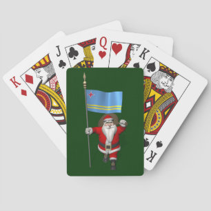 Santa Claus With Ensign Of Aruba Playing Cards