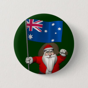 Santa Claus With Ensign Of Australia 6 Cm Round Badge