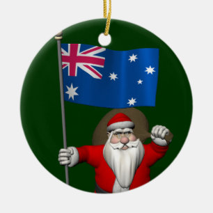 Santa Claus With Ensign Of Australia Ceramic Tree Decoration