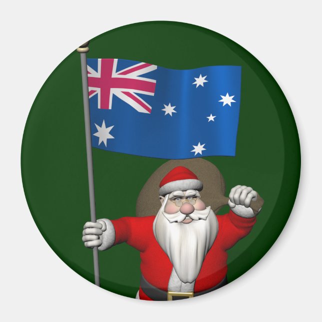 Santa Claus With Ensign Of Australia Magnet (Front)