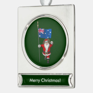 Santa Claus With Ensign Of Australia Silver Plated Banner Ornament