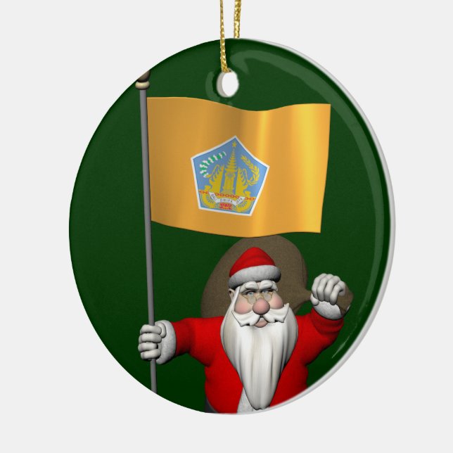Santa Claus With Ensign Of Bali Ceramic Tree Decoration (Left)