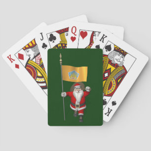 Santa Claus With Ensign Of Bali Playing Cards