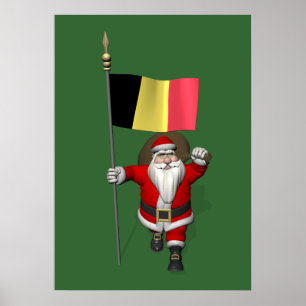 Santa Claus With Ensign Of Belgium Poster