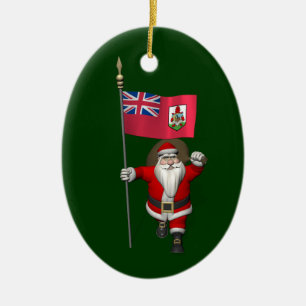 Santa Claus With Ensign Of Bermuda Ceramic Tree Decoration