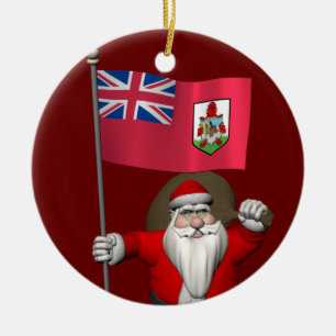 Santa Claus With Ensign Of Bermuda Ceramic Tree Decoration