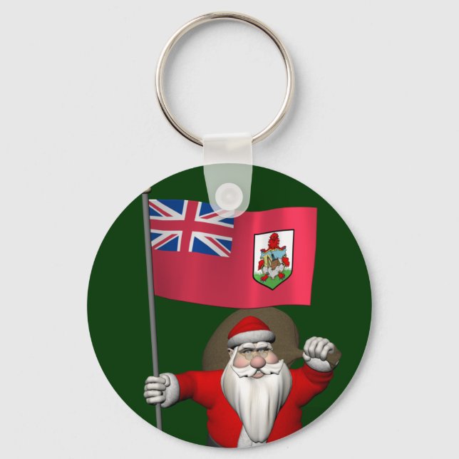 Santa Claus With Ensign Of Bermuda Key Ring (Front)