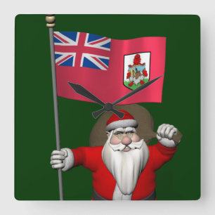 Santa Claus With Ensign Of Bermuda Square Wall Clock