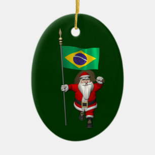 Santa Claus With Ensign Of Brazil Ceramic Tree Decoration