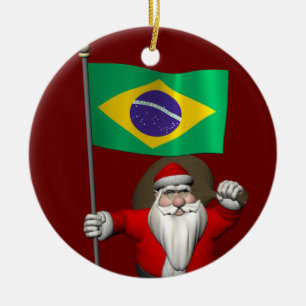 Santa Claus With Ensign Of Brazil Ceramic Tree Decoration