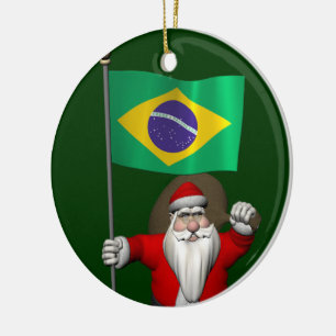 Santa Claus With Ensign Of Brazil Ceramic Tree Decoration