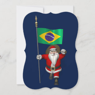 Santa Claus With Ensign Of Brazil Holiday Card