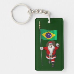 Santa Claus With Ensign Of Brazil Key Ring